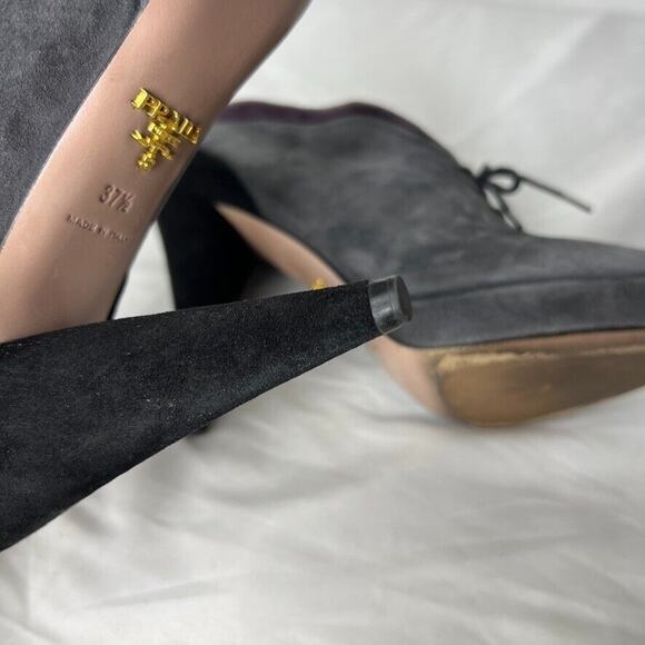 Prada Women's Gray Suede Lace-Up Booties Size 37.5 Italy High Heel Platform - Picture 8 of 10